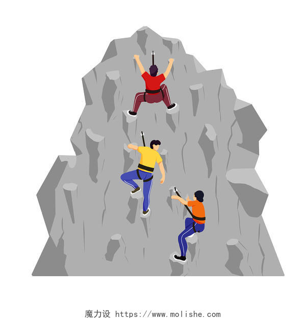 扁平插画爬山攀岩攀登PNG元素攀登者励志